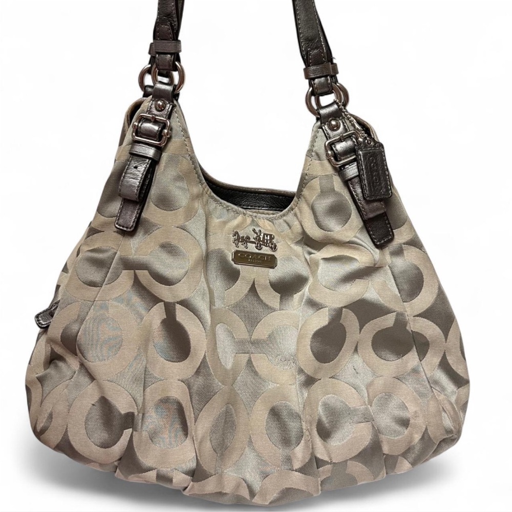 Coach Signature Beige and Brown Tote Bag vintage with purple interior